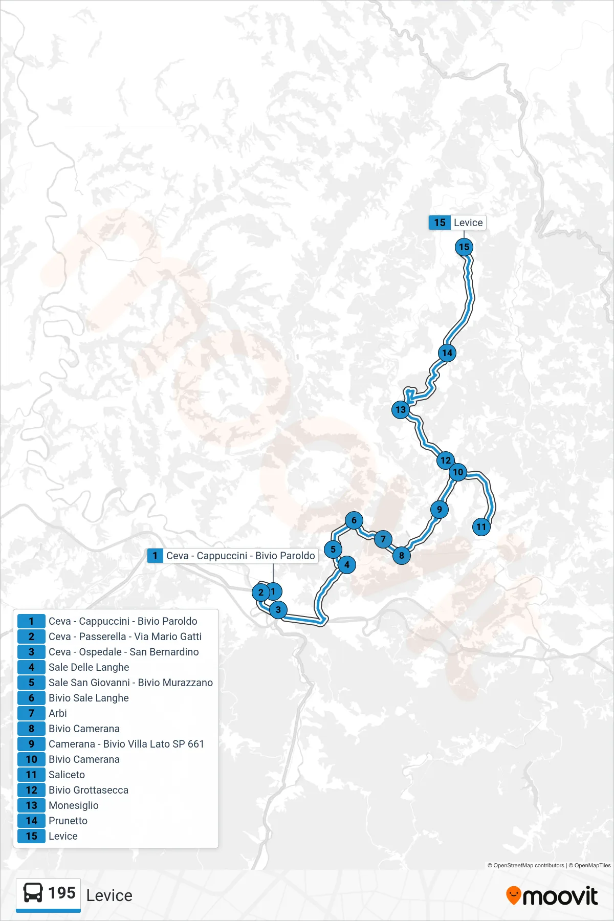 Linea 195 bus (Levice) - Percorsi e fermate sulla mappa