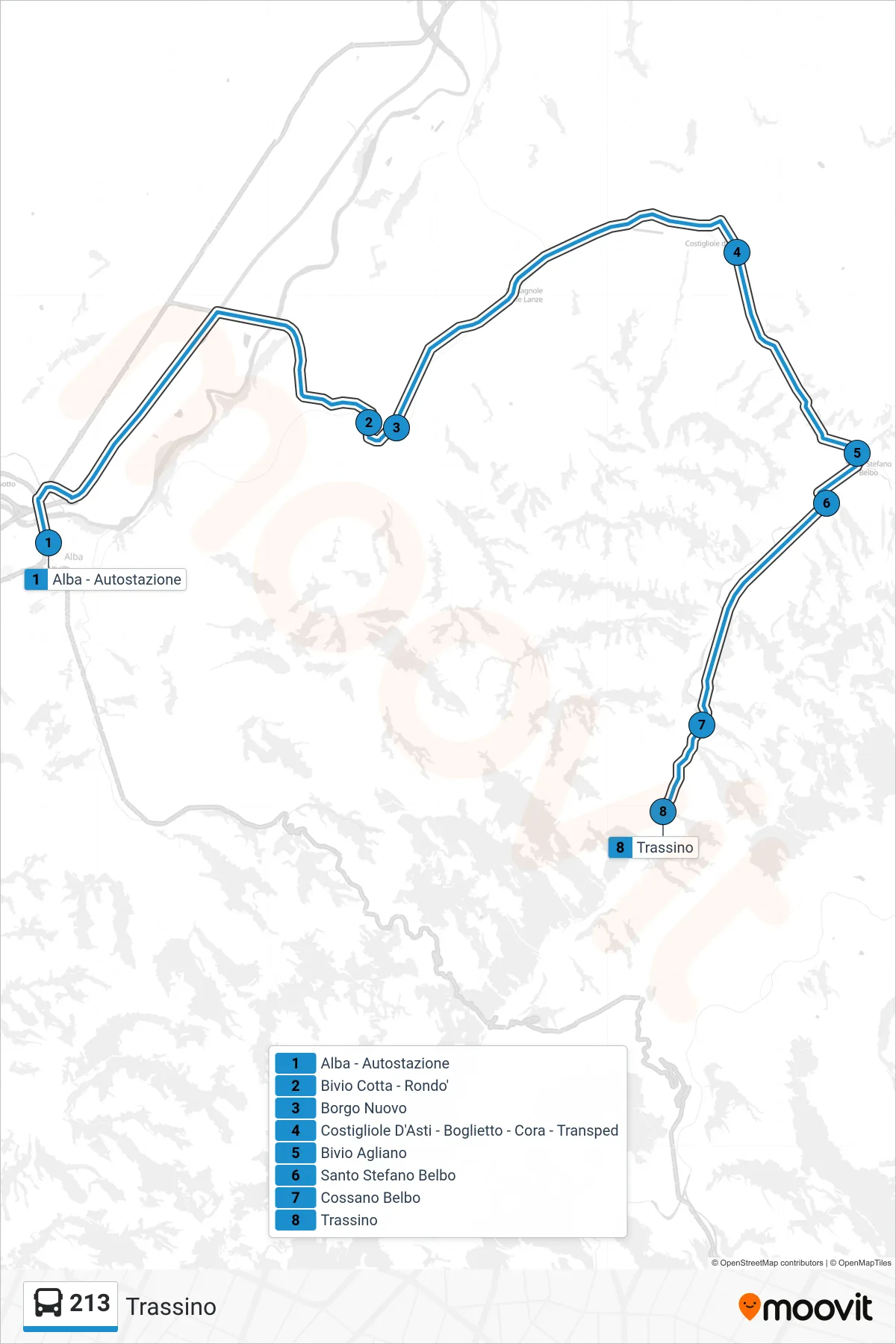 Linea 213  bus (Trassino) - Percorsi e fermate sulla mappa