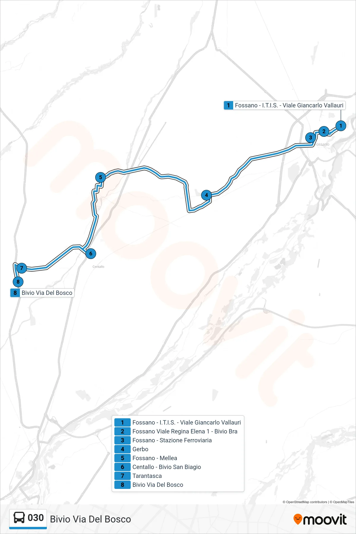 030 bus Line (Via Del Bosco Junction) route and stops on a map