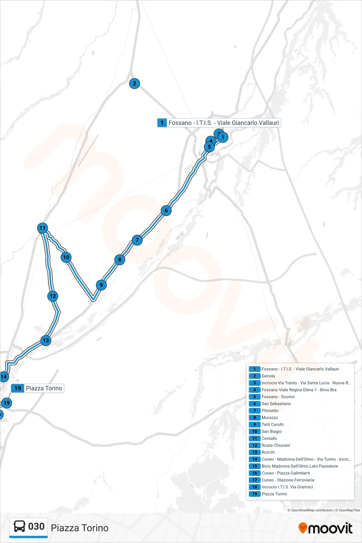 Linea 030 bus (Piazza Torino) - Percorsi e fermate sulla mappa