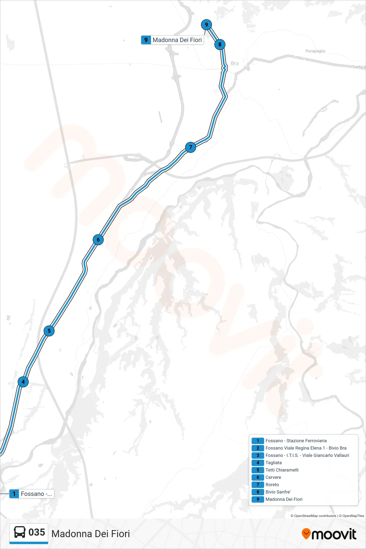 Linea 035 bus (Madonna Dei Fiori) - Percorsi e fermate sulla mappa