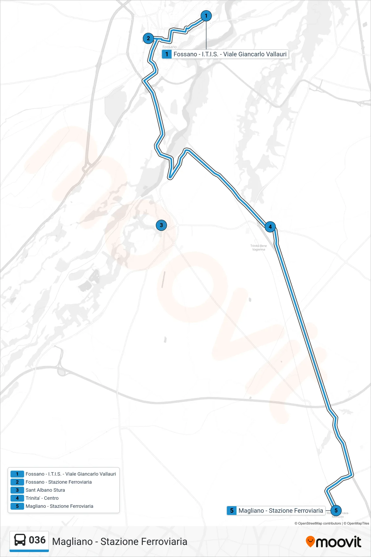 Linea 036  bus (Magliano - Stazione Ferroviaria) - Percorsi e fermate sulla mappa
