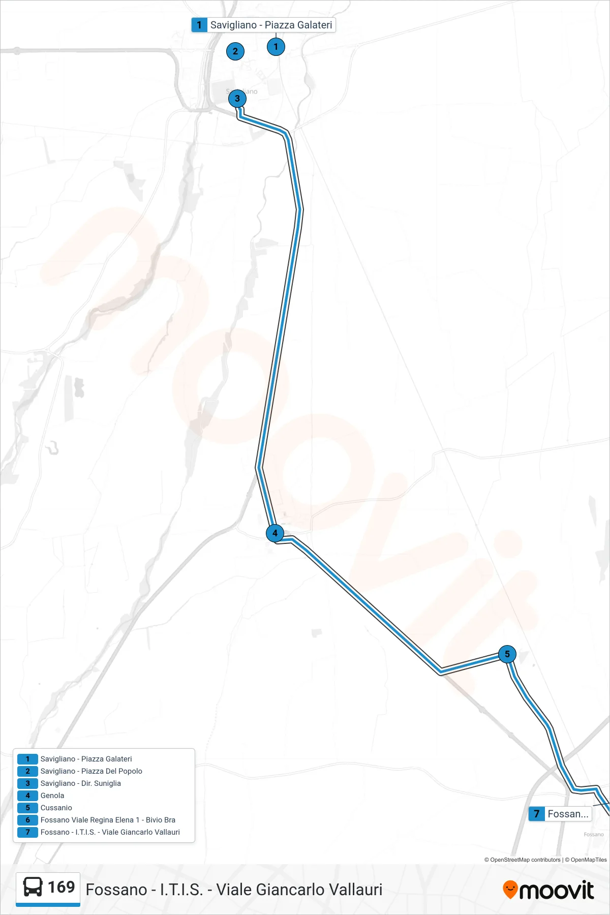 Linea 169 bus (Fossano - I.T.I.S. - Viale Giancarlo Vallauri) - Percorsi e fermate sulla mappa
