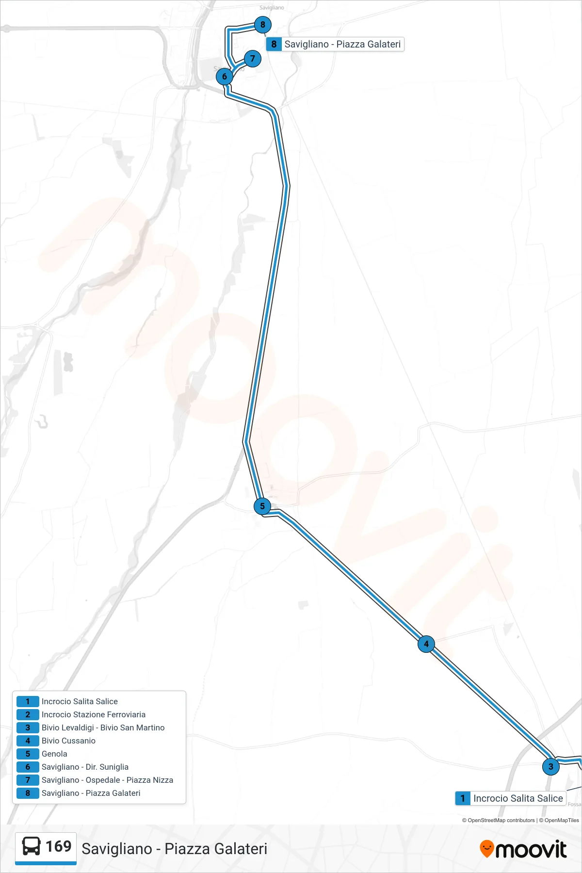 Linea 169 bus (Savigliano - Piazza Galateri) - Percorsi e fermate sulla mappa