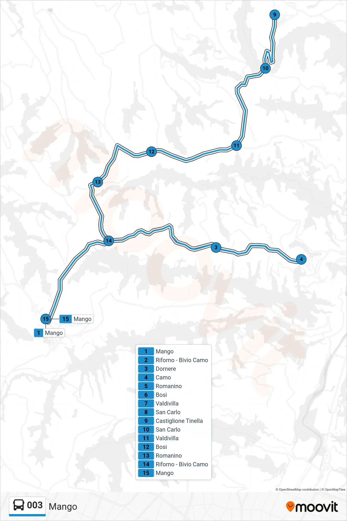 Linea 003 bus (Mango) - Percorsi e fermate sulla mappa