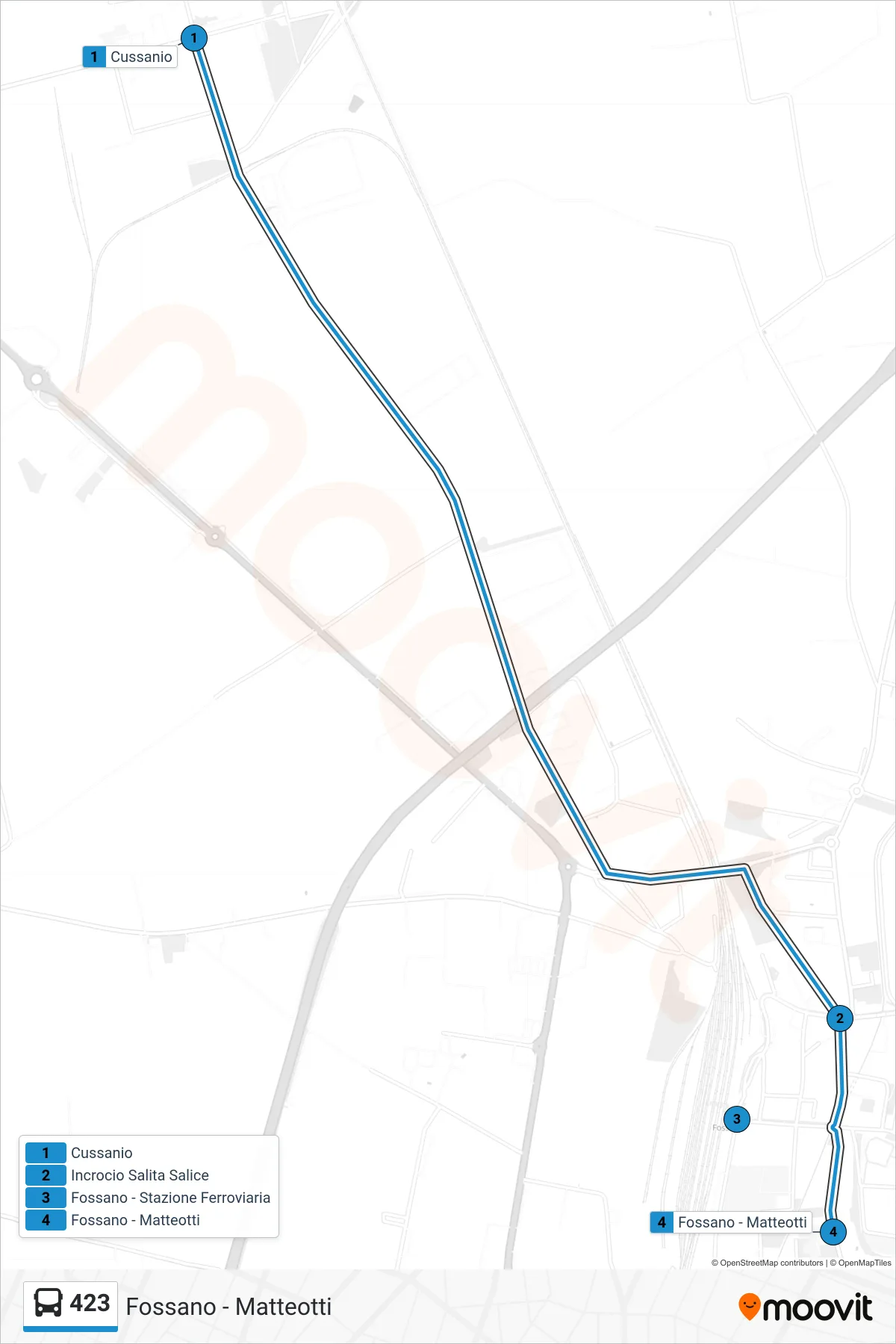 Linea 423  bus (Fossano - Matteotti) - Percorsi e fermate sulla mappa