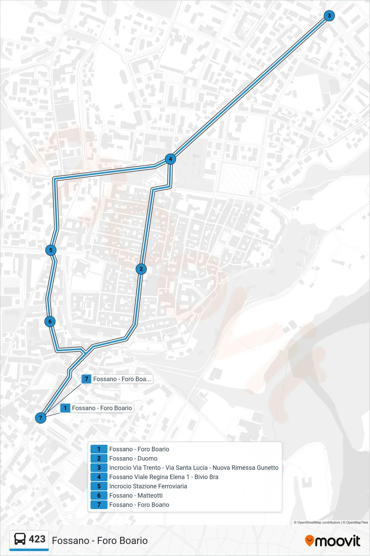 Linea 423 bus (Fossano - Foro Boario) - Percorsi e fermate sulla mappa