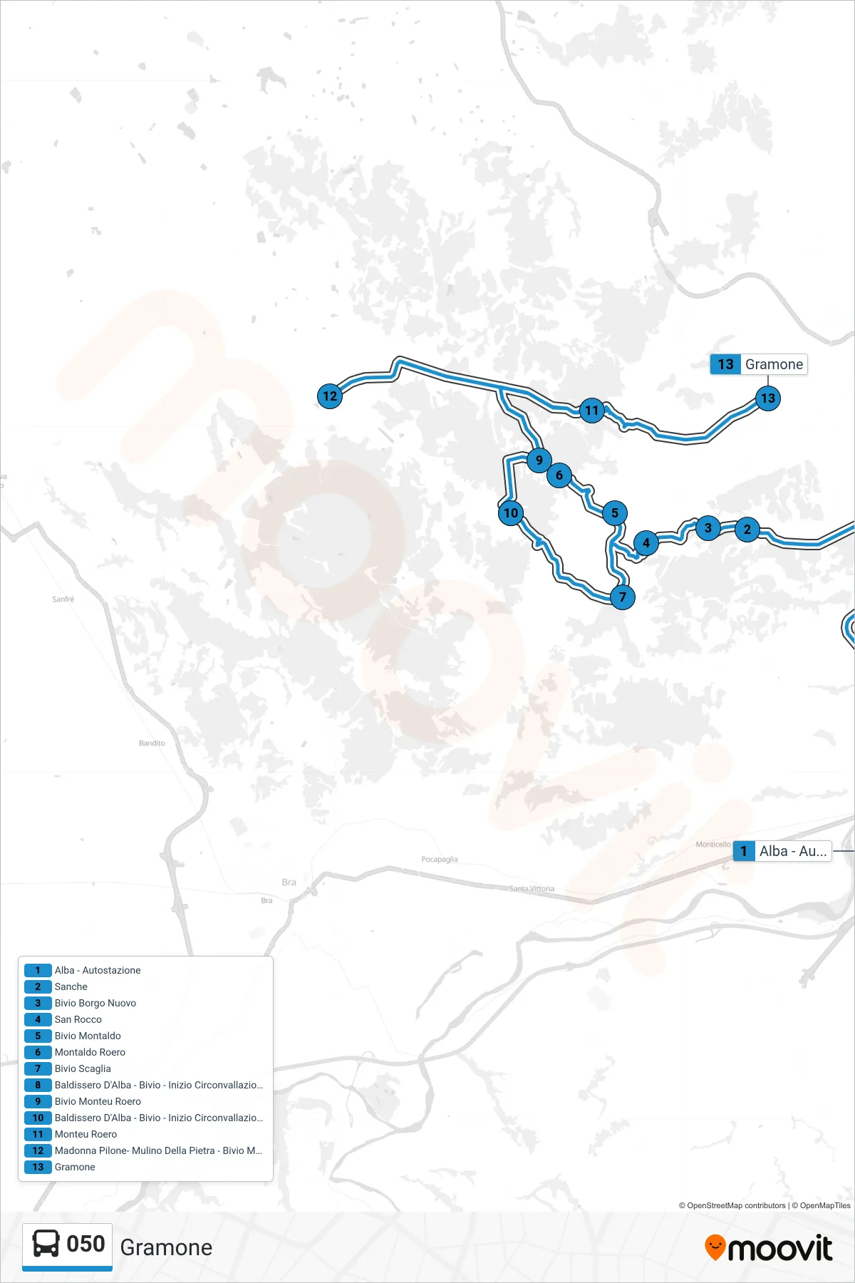 Linea 050  bus (Gramone) - Percorsi e fermate sulla mappa