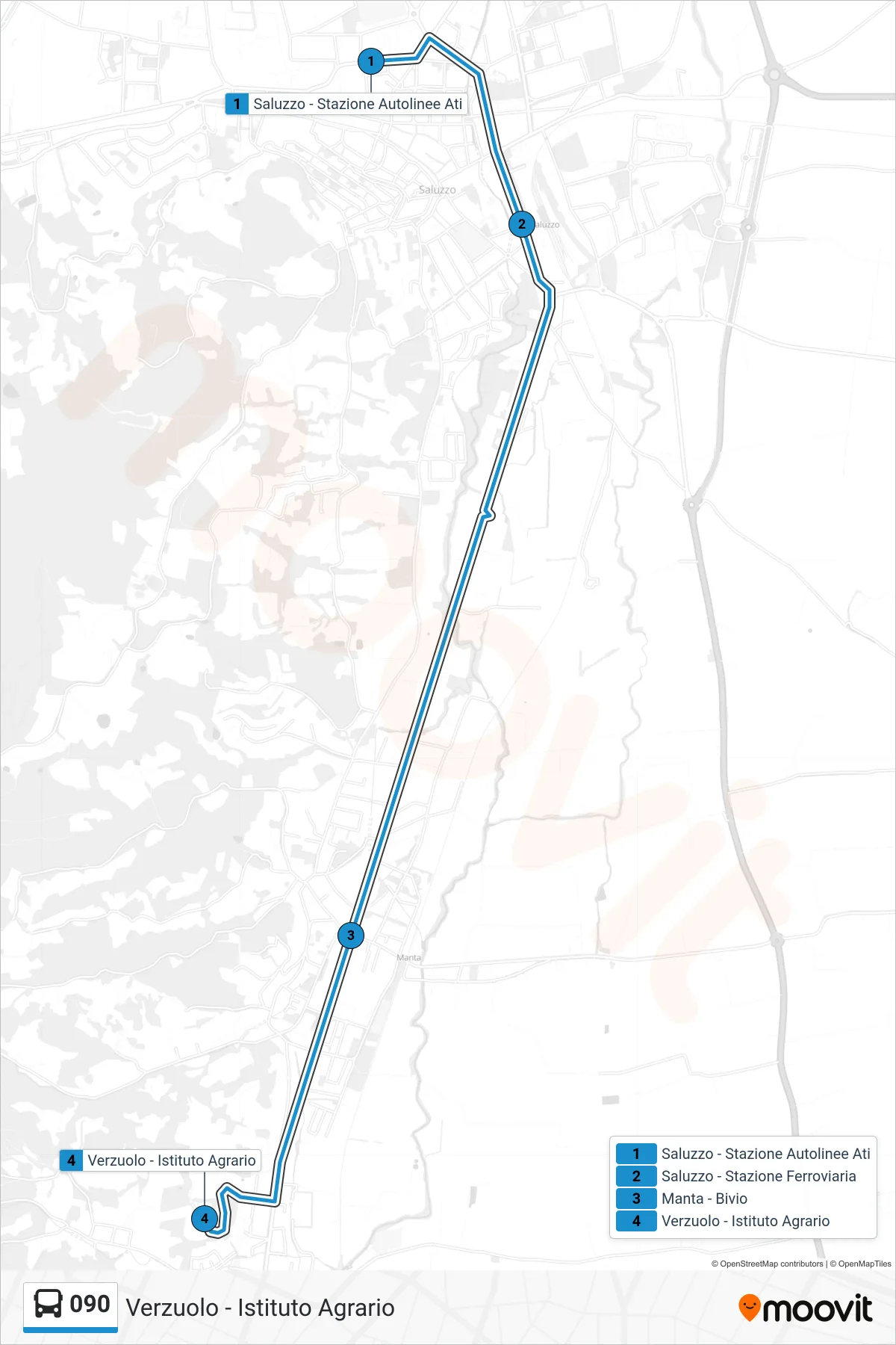 Linea 090  bus (Verzuolo - Istituto Agrario) - Percorsi e fermate sulla mappa