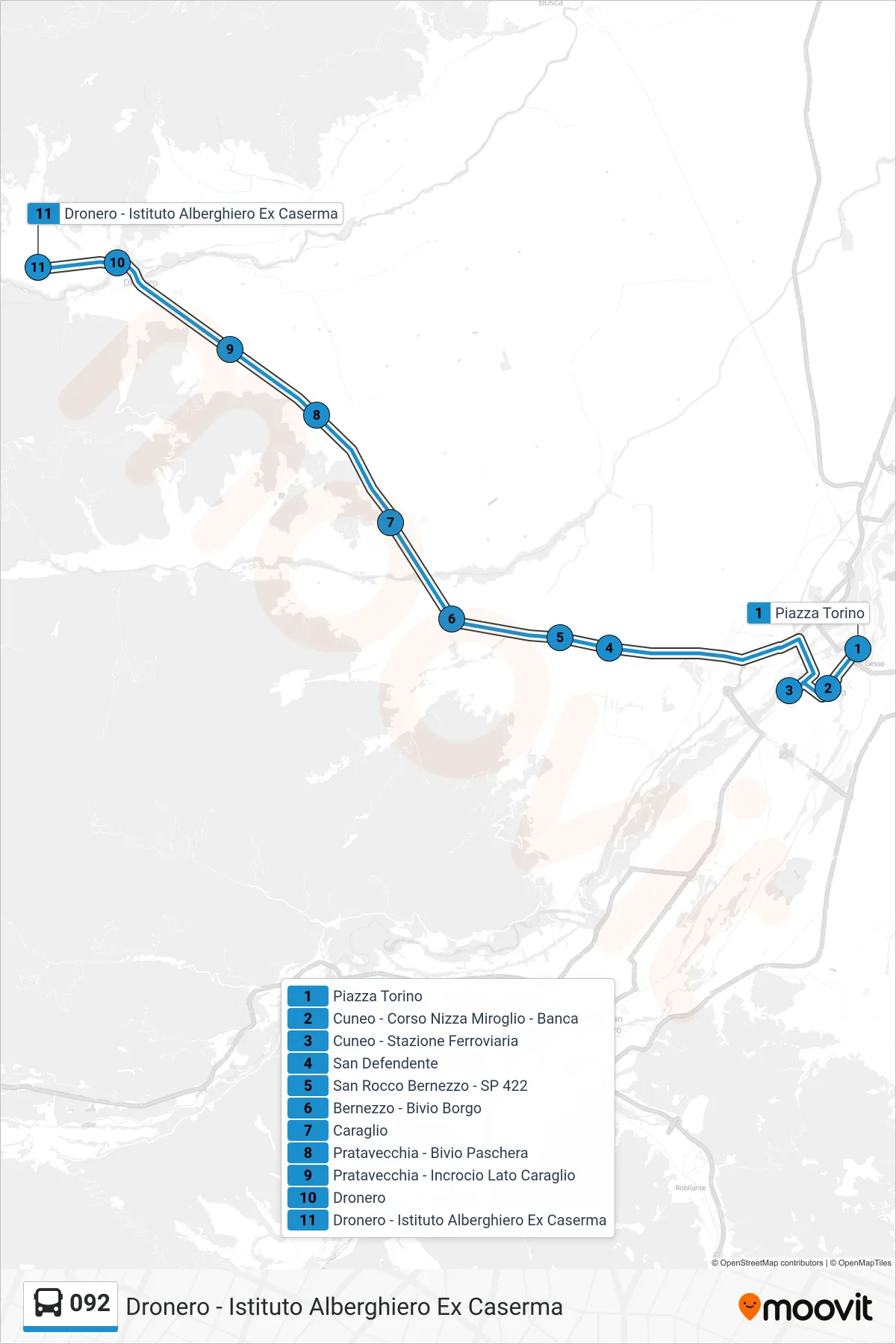 Linea 092 bus (Dronero - Istituto Alberghiero Ex Caserma) - Percorsi e fermate sulla mappa