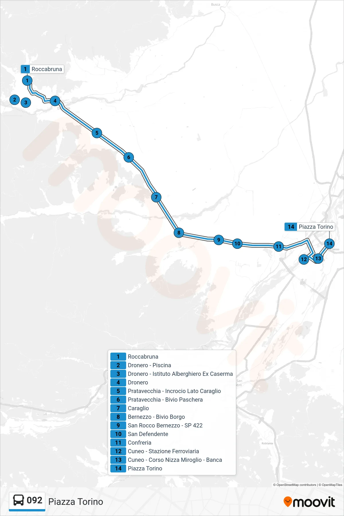 Linea 092  bus (Piazza Torino) - Percorsi e fermate sulla mappa