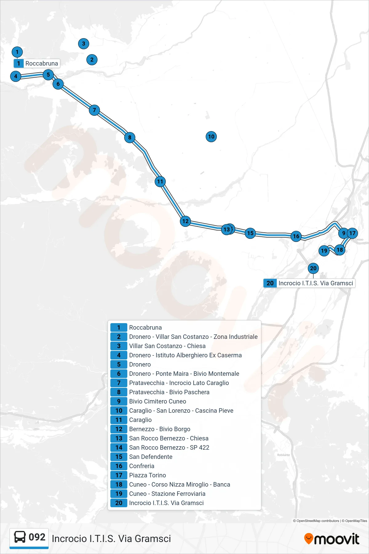 Linea 092  bus (Incrocio I.T.I.S. Via Gramsci) - Percorsi e fermate sulla mappa