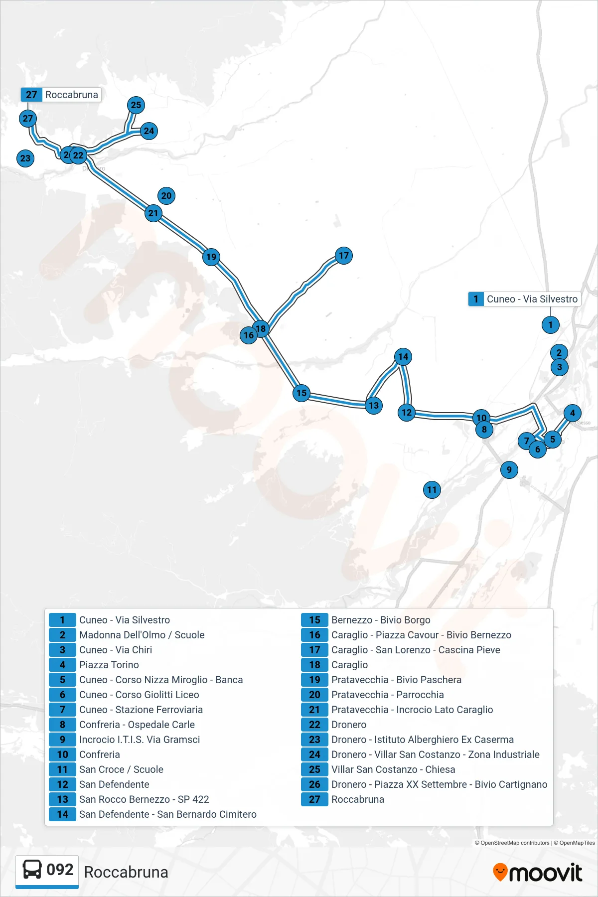 Linea 092 bus (Roccabruna) - Percorsi e fermate sulla mappa