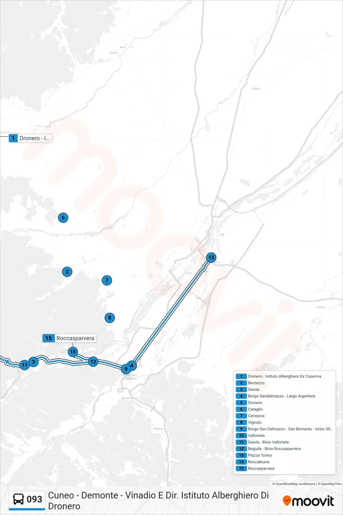 Linea 093 bus (Piazza Torino) - Percorsi e fermate sulla mappa