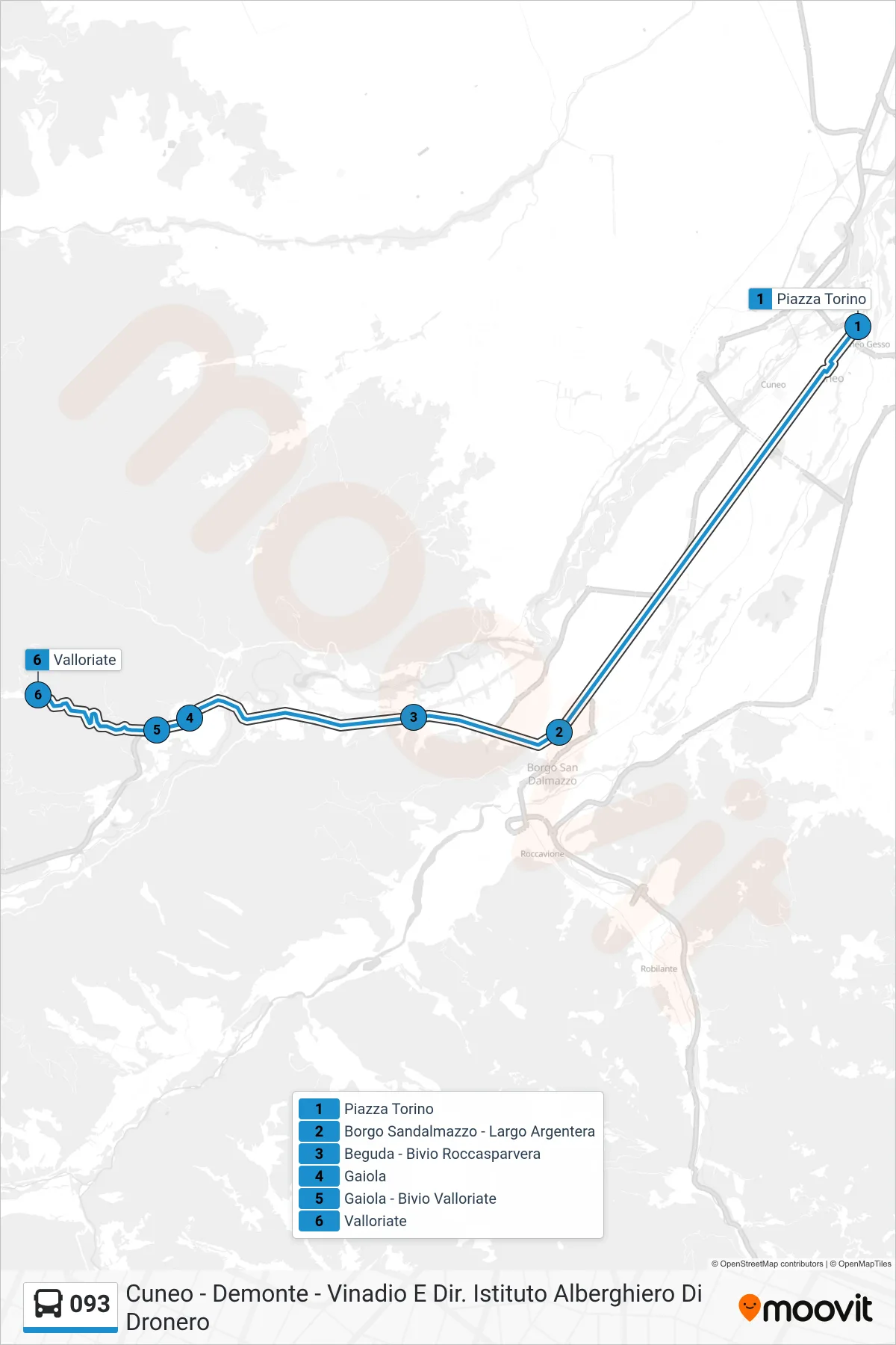 Linea 093  bus (Valloriate) - Percorsi e fermate sulla mappa