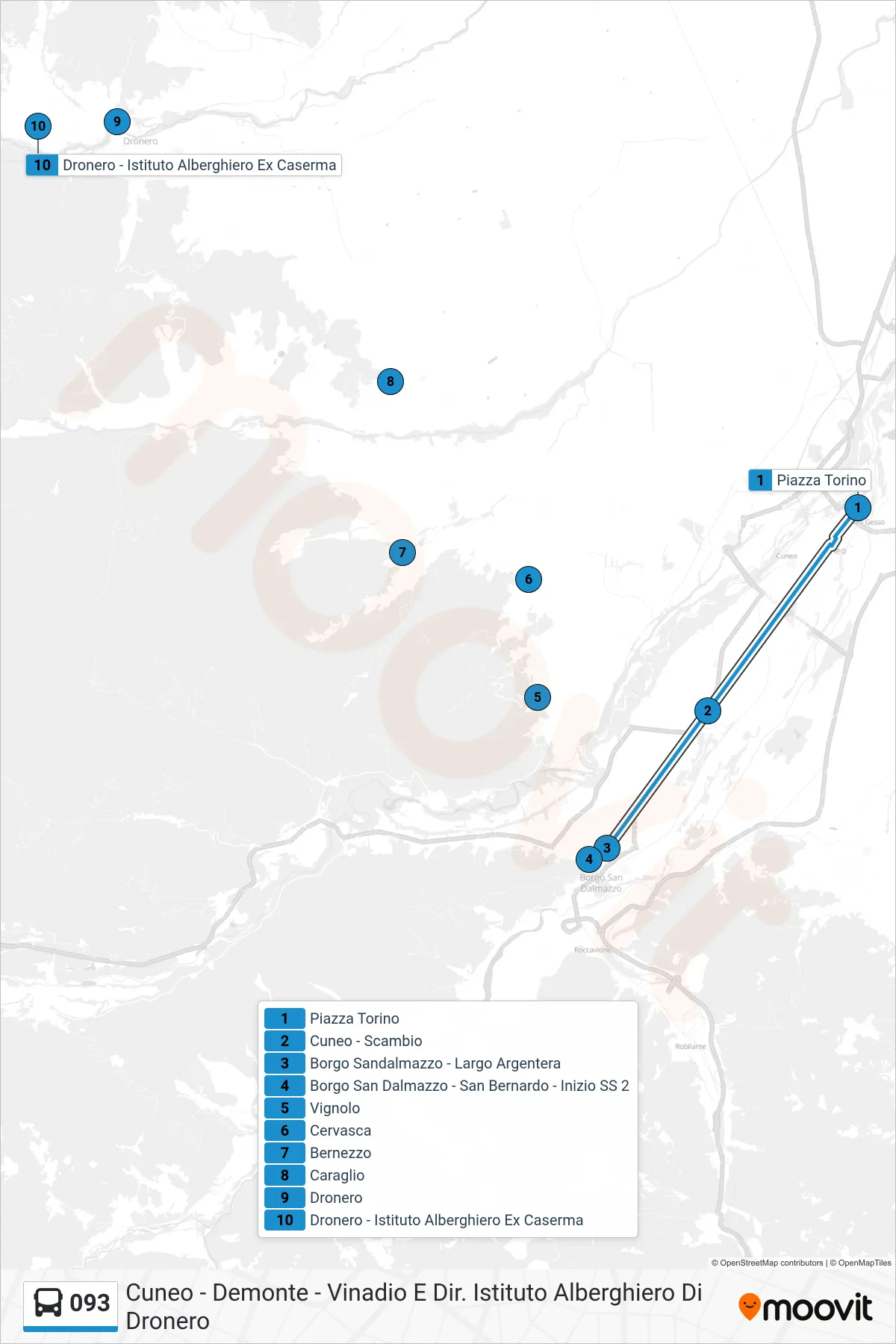 Linea 093  bus (Roccabruna) - Percorsi e fermate sulla mappa