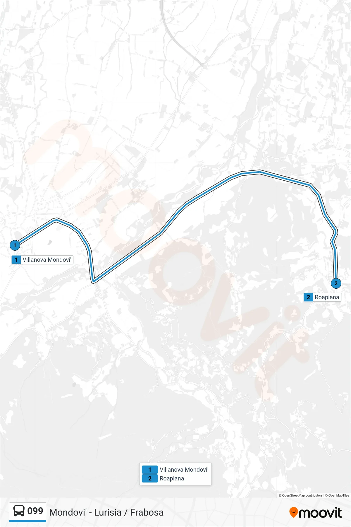 Linea 099 bus (Bivio Zona Industriale - SS 28) - Percorsi e fermate sulla mappa