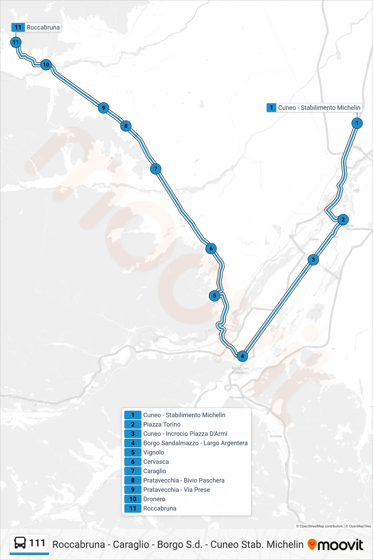 Linea 111 bus (Roccabruna) - Percorsi e fermate sulla mappa