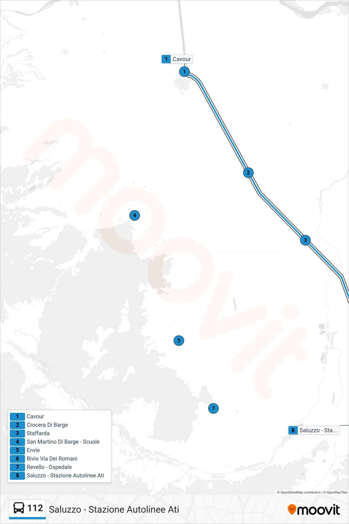 Linea 112  bus (Saluzzo - Stazione Autolinee Ati) - Percorsi e fermate sulla mappa