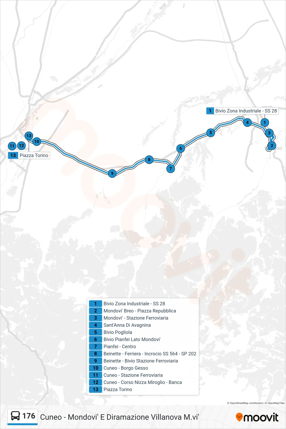 Linea 176 bus (Piazza Torino) - Percorsi e fermate sulla mappa