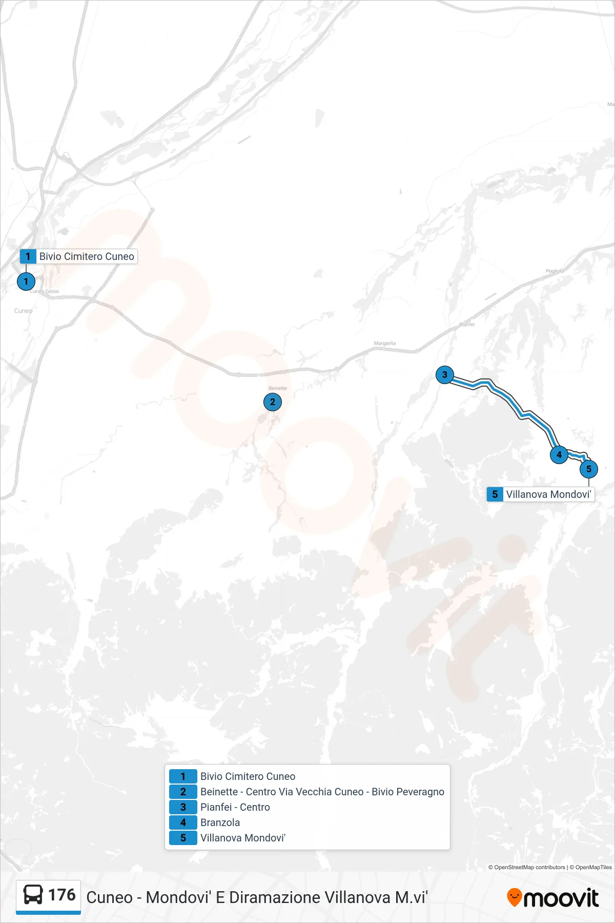 Linea 176 bus (Bivio Zona Industriale - SS 28) - Percorsi e fermate sulla mappa