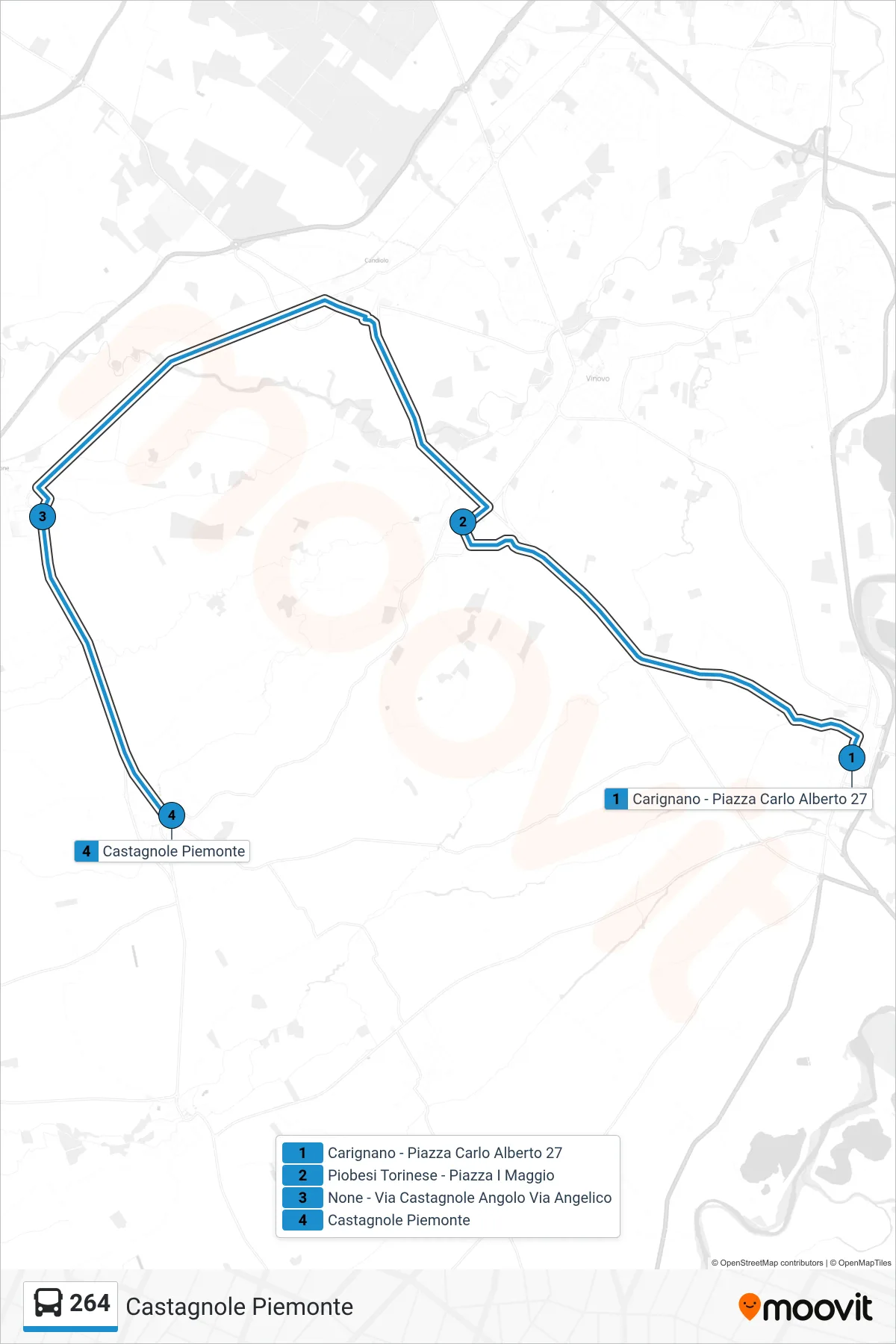 Linea 264 bus (Castagnole Piemonte) - Percorsi e fermate sulla mappa