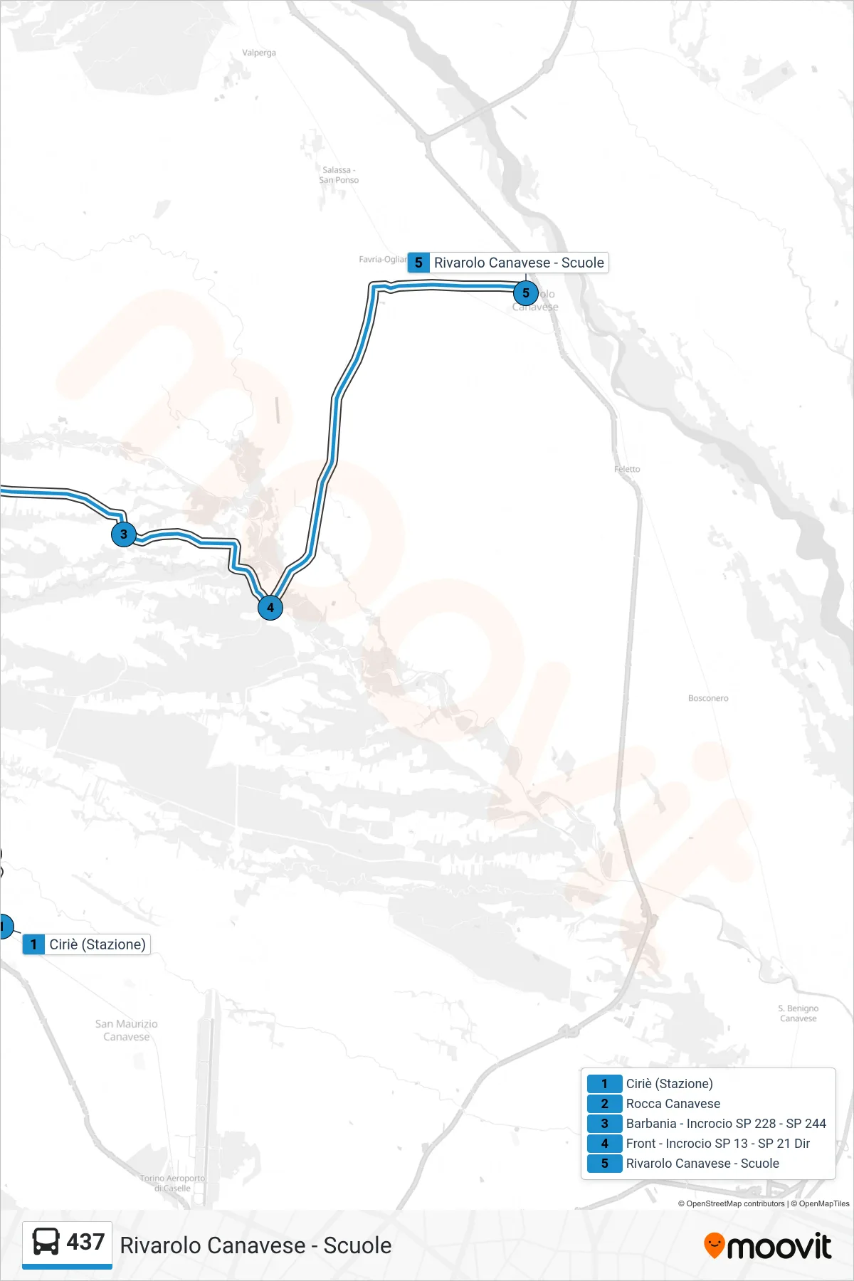 Linea 437 bus (Rivarolo Canavese - Scuole) - Percorsi e fermate sulla mappa