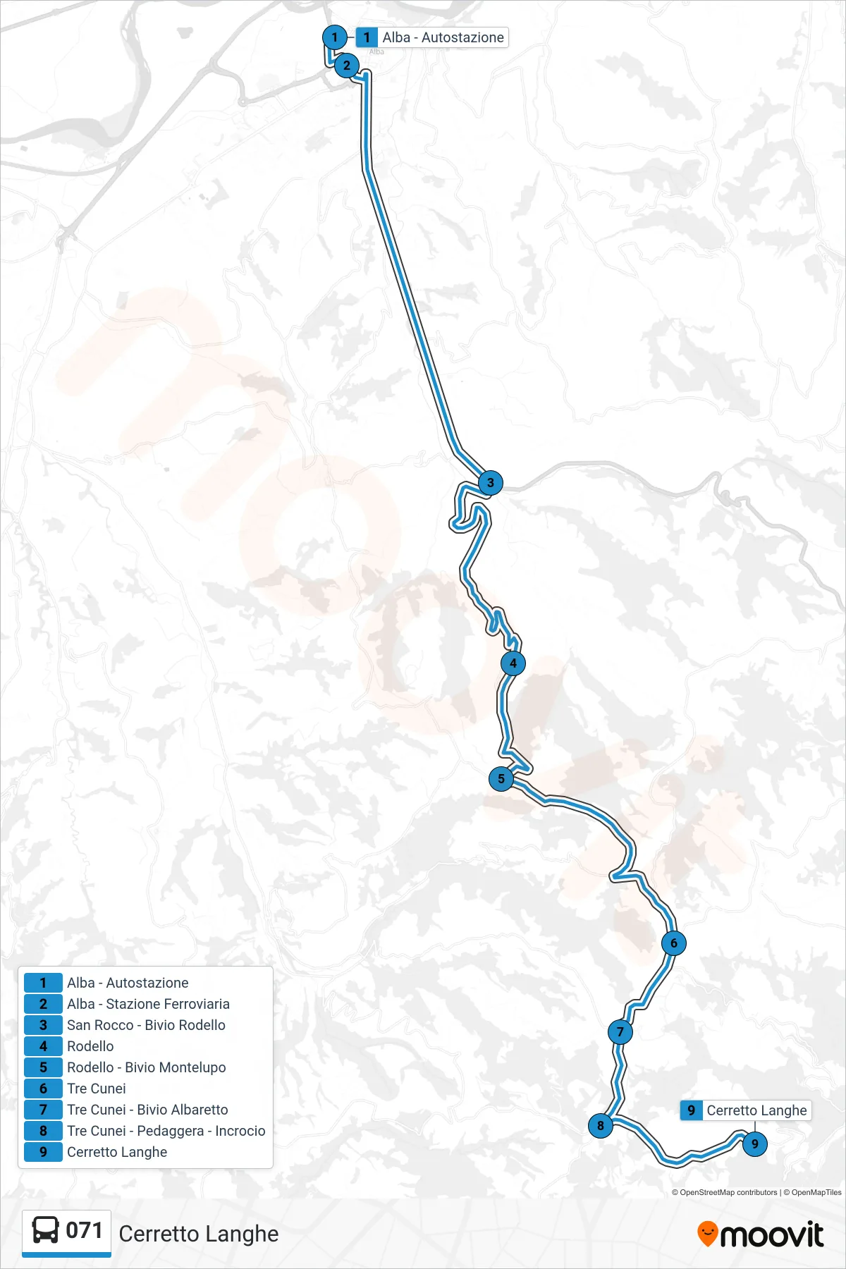 Linea 071 bus (Cerretto Langhe) - Percorsi e fermate sulla mappa