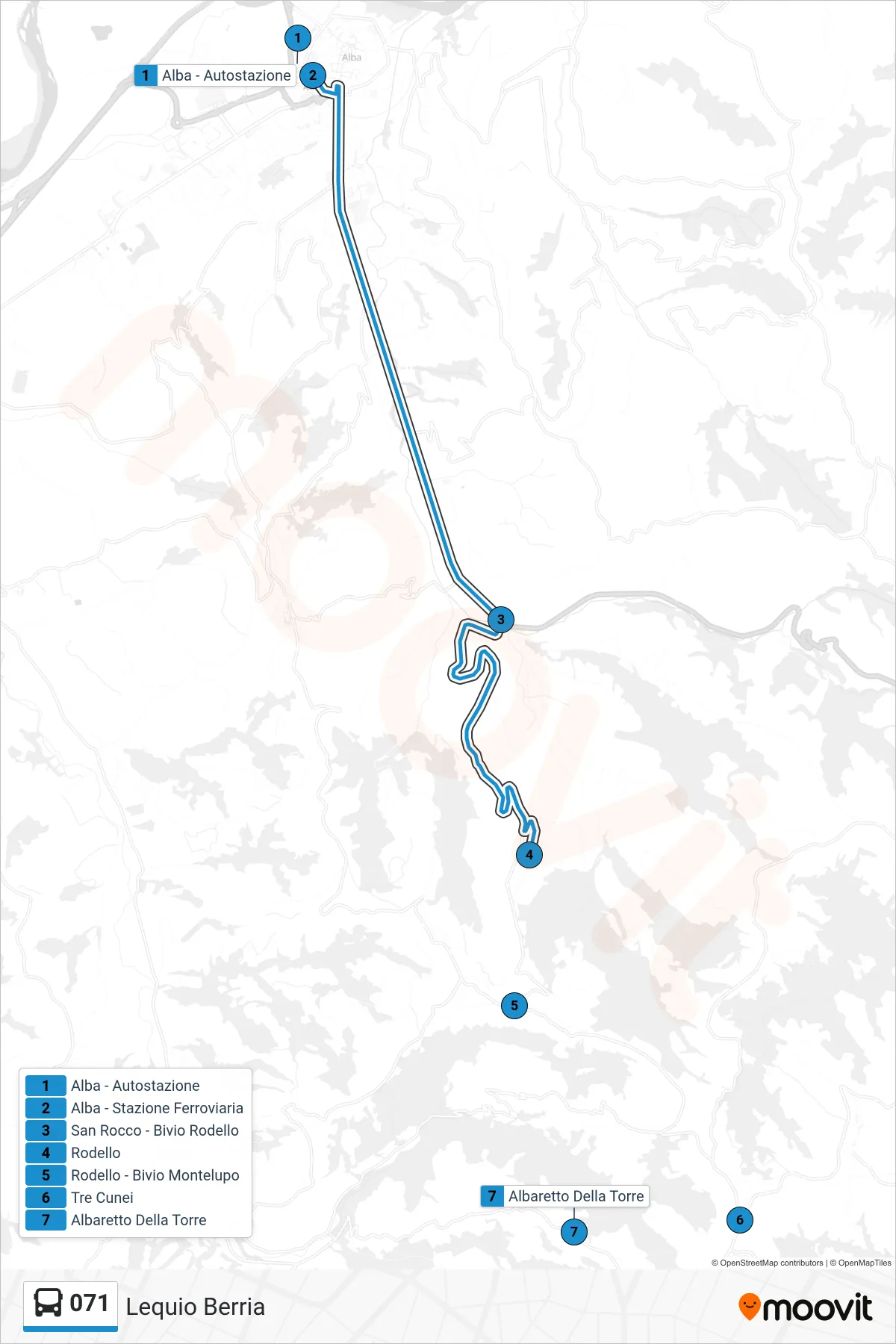 Linea 071  bus (Lequio Berria) - Percorsi e fermate sulla mappa
