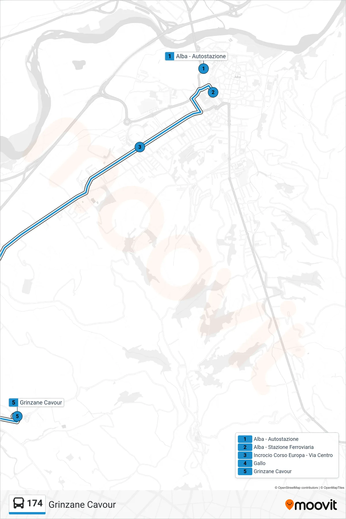 Linea 174 bus (Grinzane Cavour) - Percorsi e fermate sulla mappa