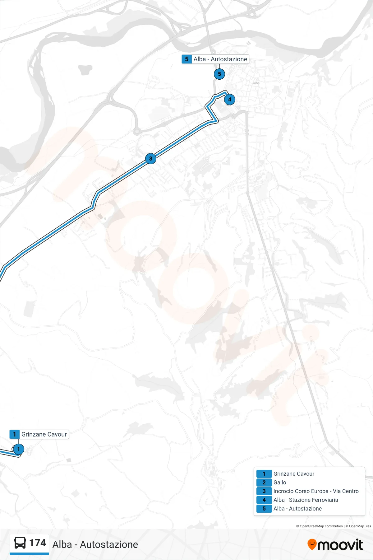 Linea 174 bus (Alba - Autostazione) - Percorsi e fermate sulla mappa