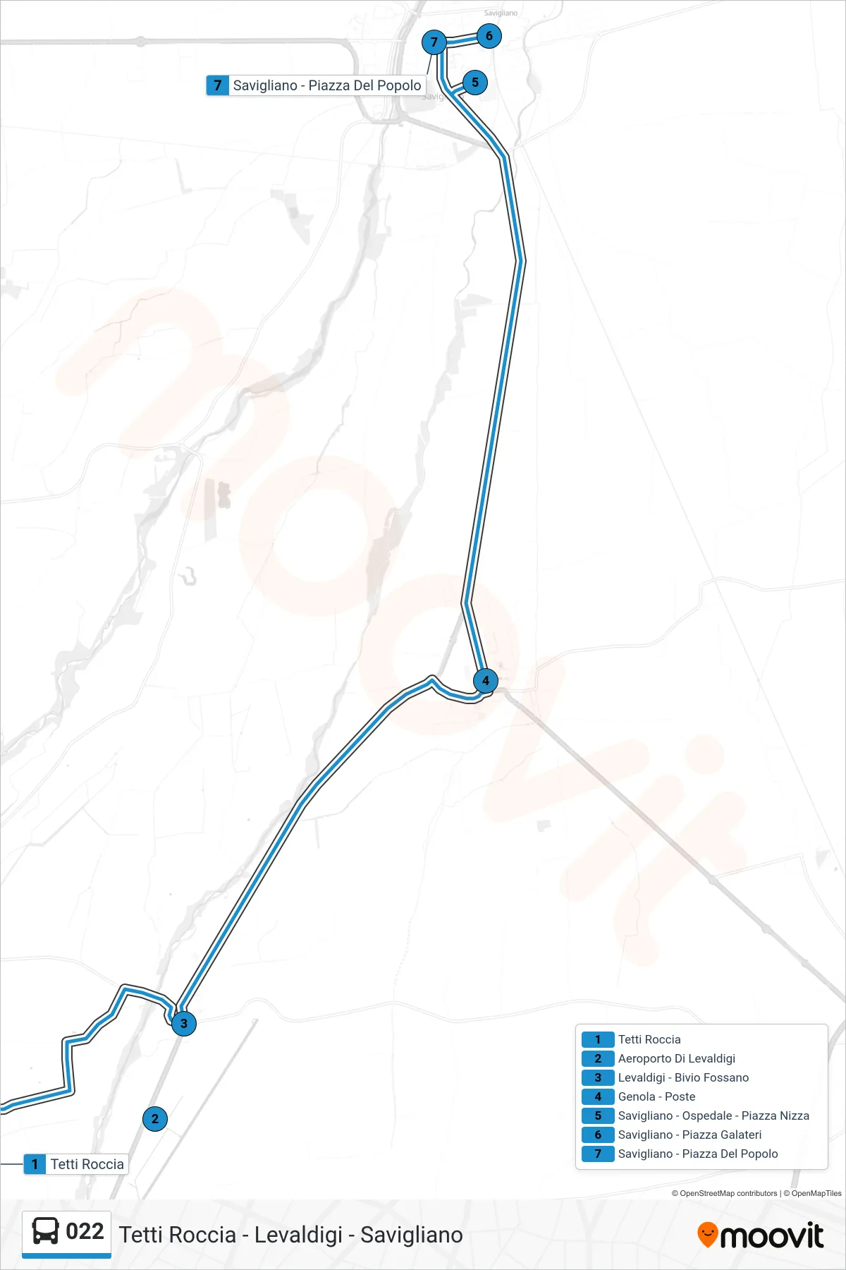 Linea 022 bus (Savigliano - Piazza Del Popolo) - Percorsi e fermate sulla mappa