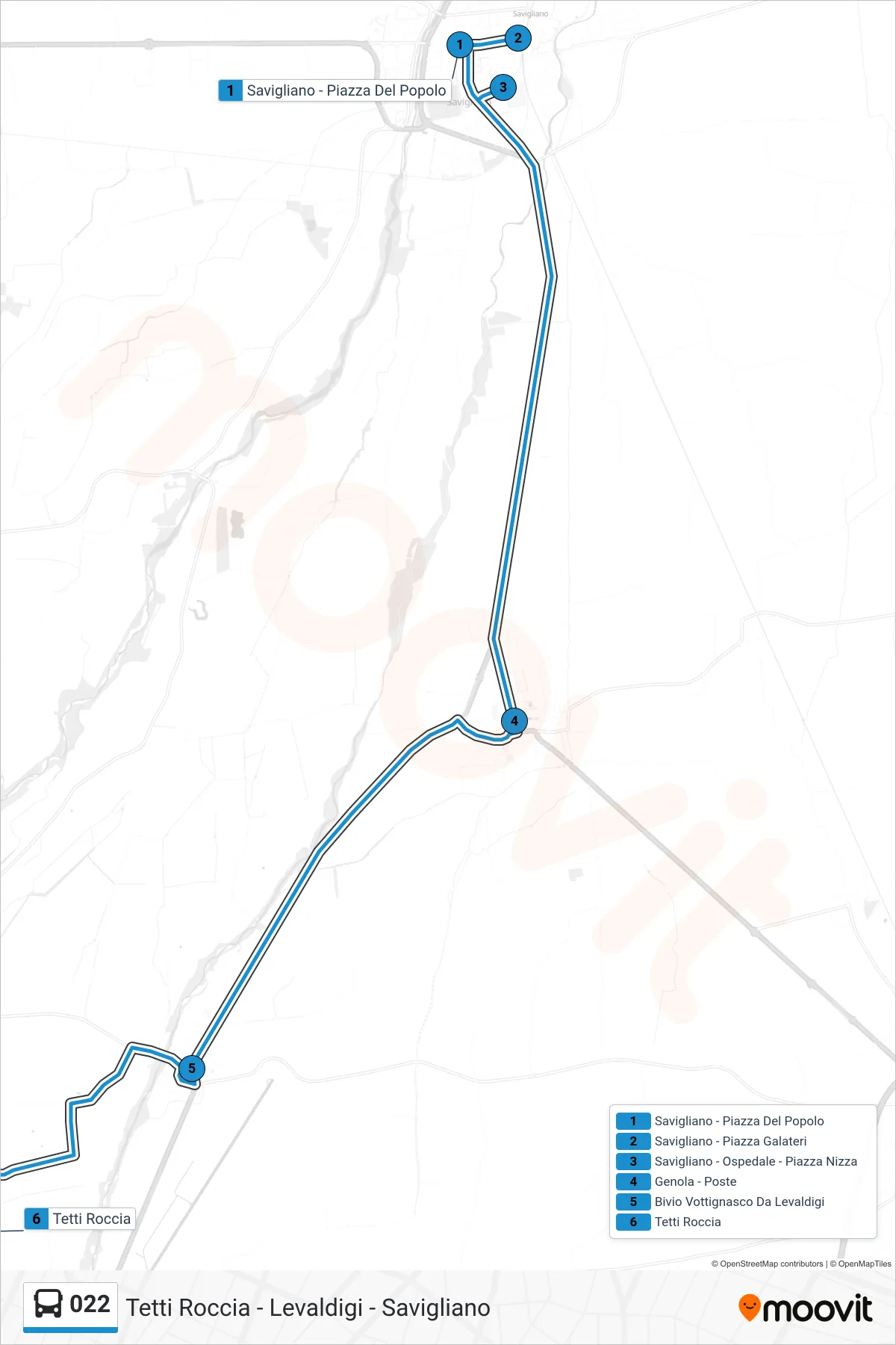 Linea 022  bus (Tetti Roccia) - Percorsi e fermate sulla mappa