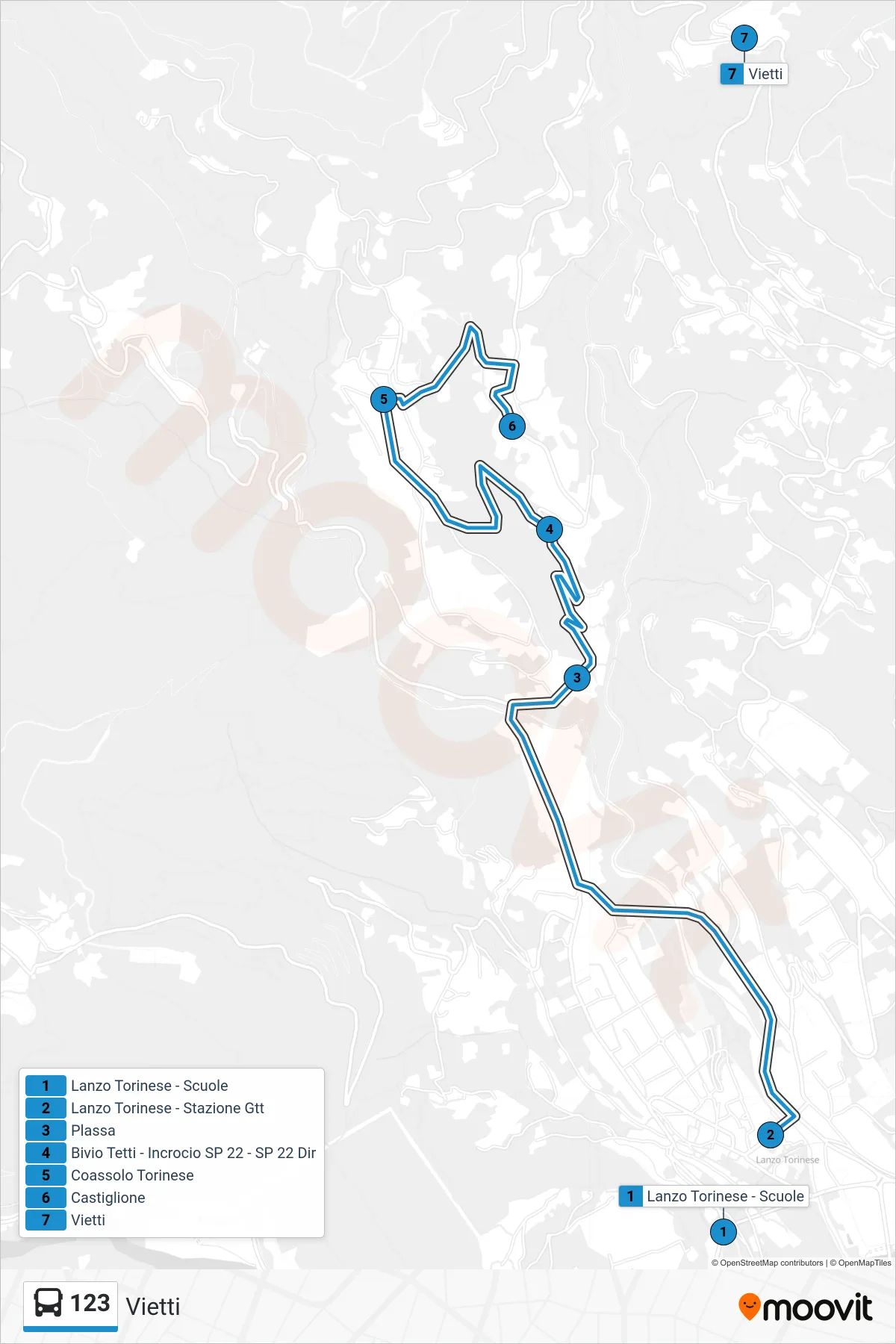 Linea 123  bus (Vietti) - Percorsi e fermate sulla mappa