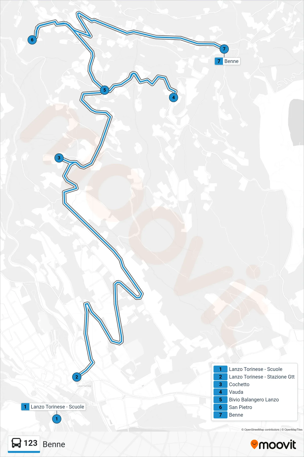 Linea 123 bus (Benne) - Percorsi e fermate sulla mappa