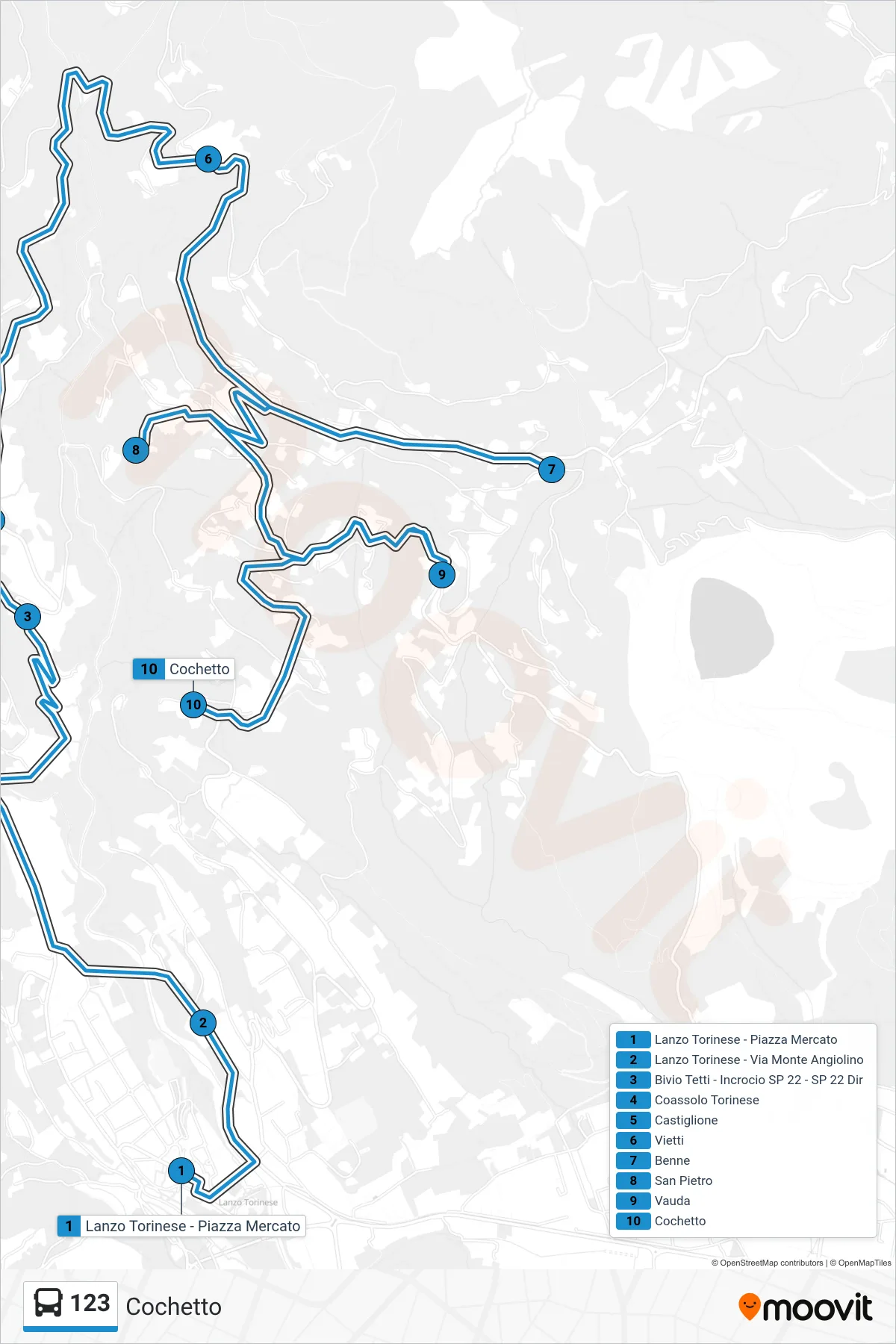Linea 123 bus (Cochetto) - Percorsi e fermate sulla mappa