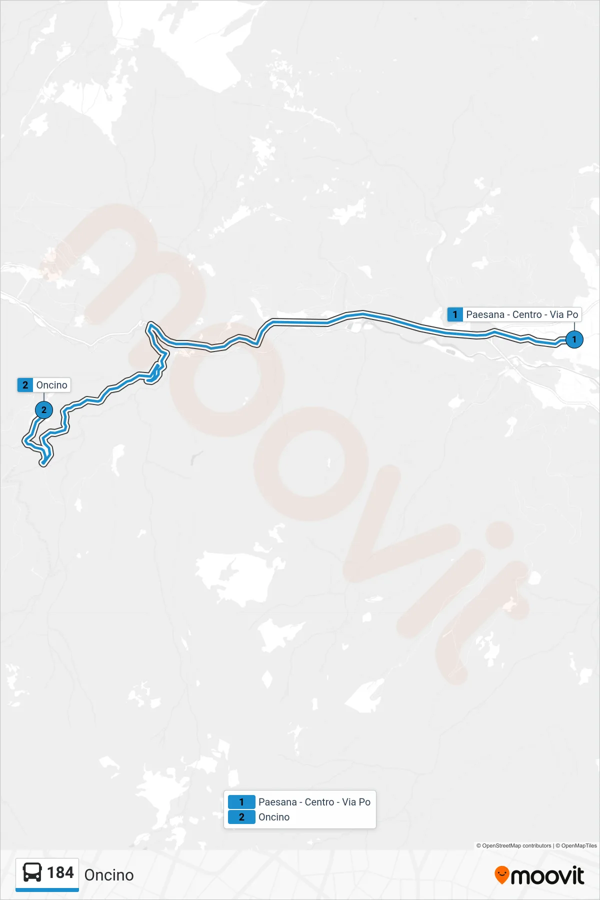 Linea 184 bus (Oncino) - Percorsi e fermate sulla mappa