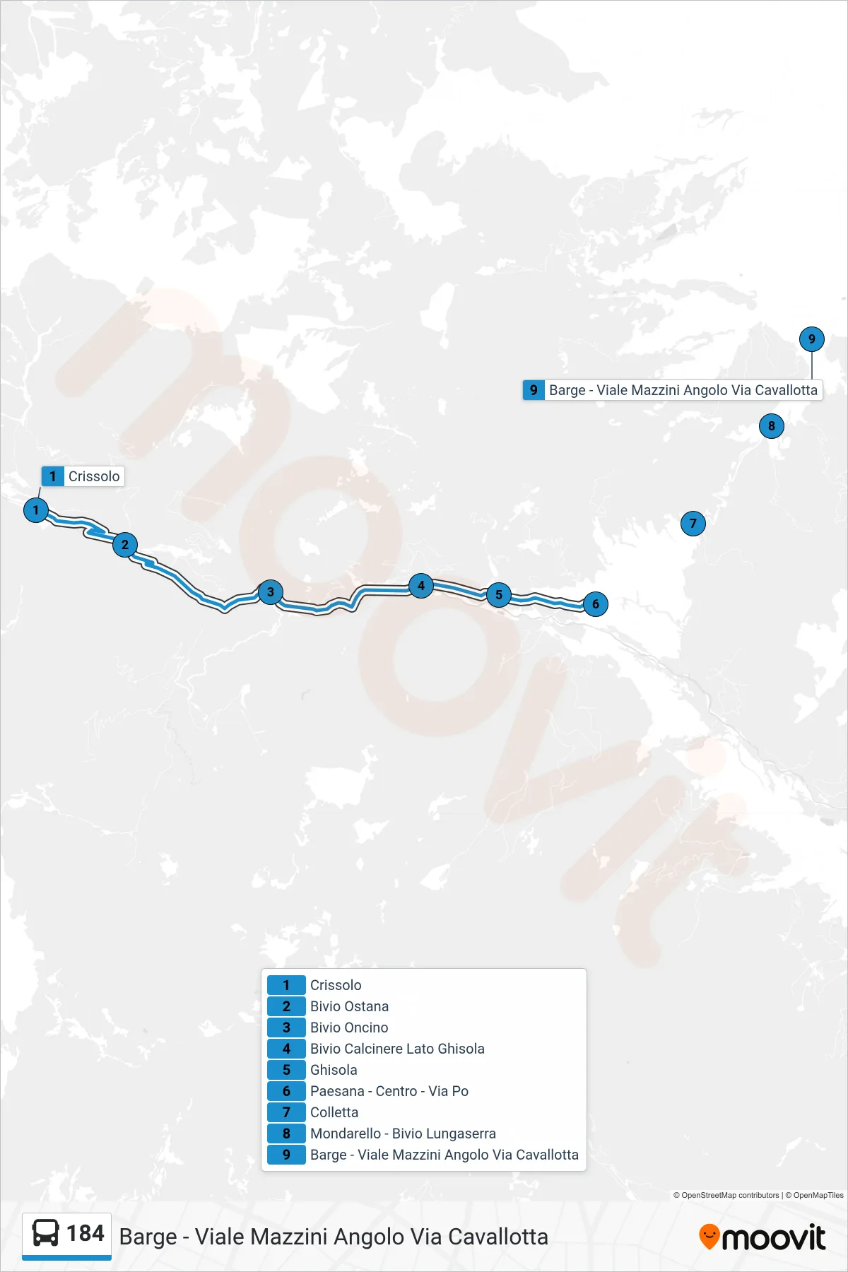 Linea 184  bus (Barge - Viale Mazzini Angolo Via Cavallotta) - Percorsi e fermate sulla mappa