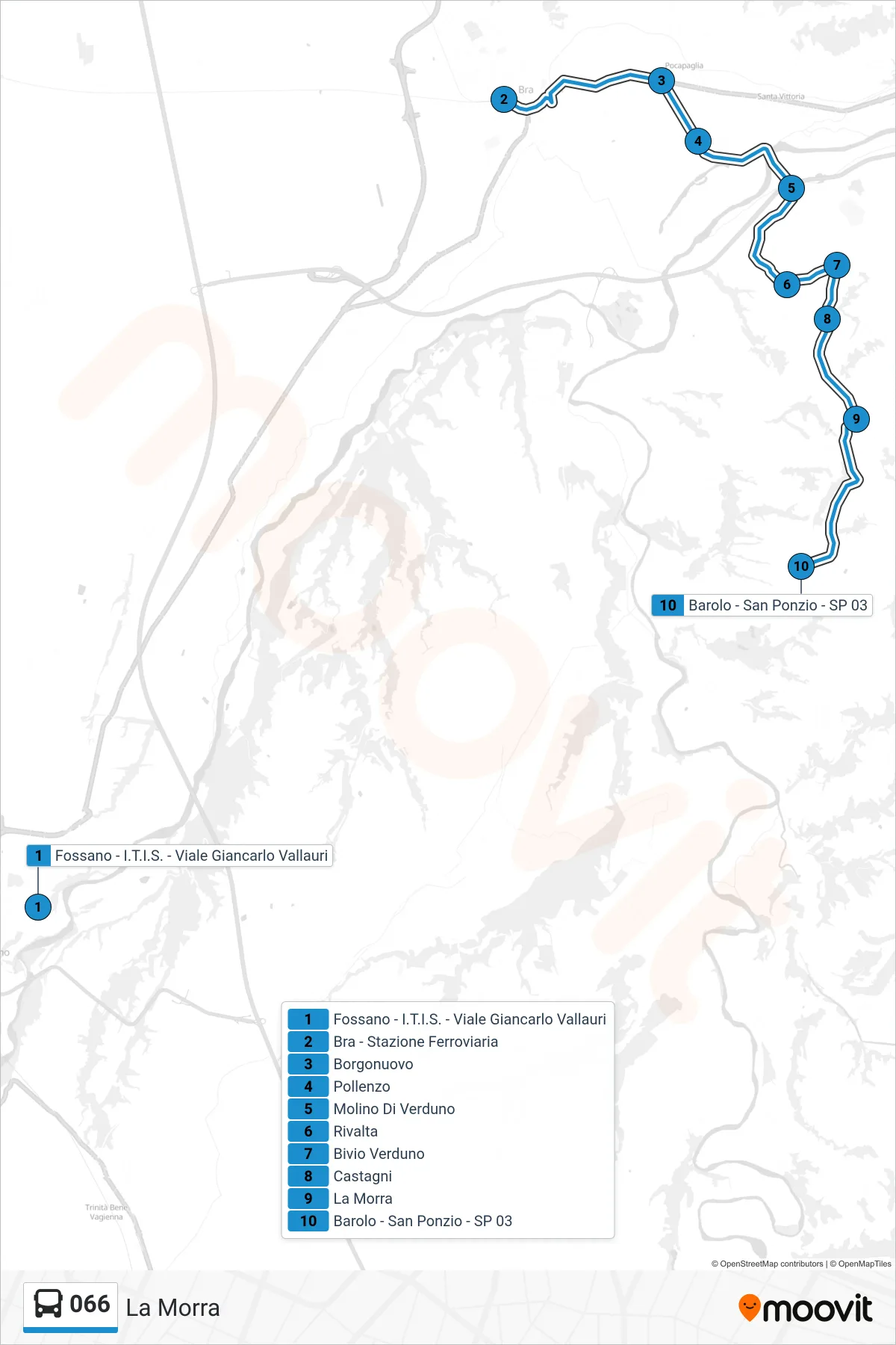 Linea 066 bus (La Morra) - Percorsi e fermate sulla mappa