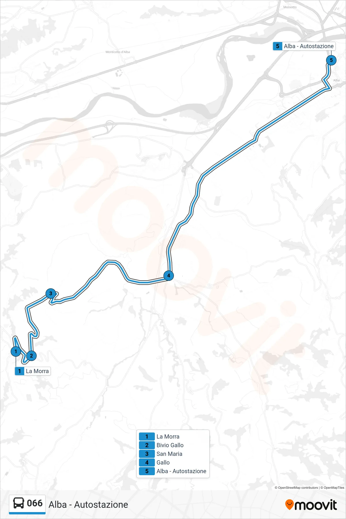 Linea 066  bus (Alba - Autostazione) - Percorsi e fermate sulla mappa