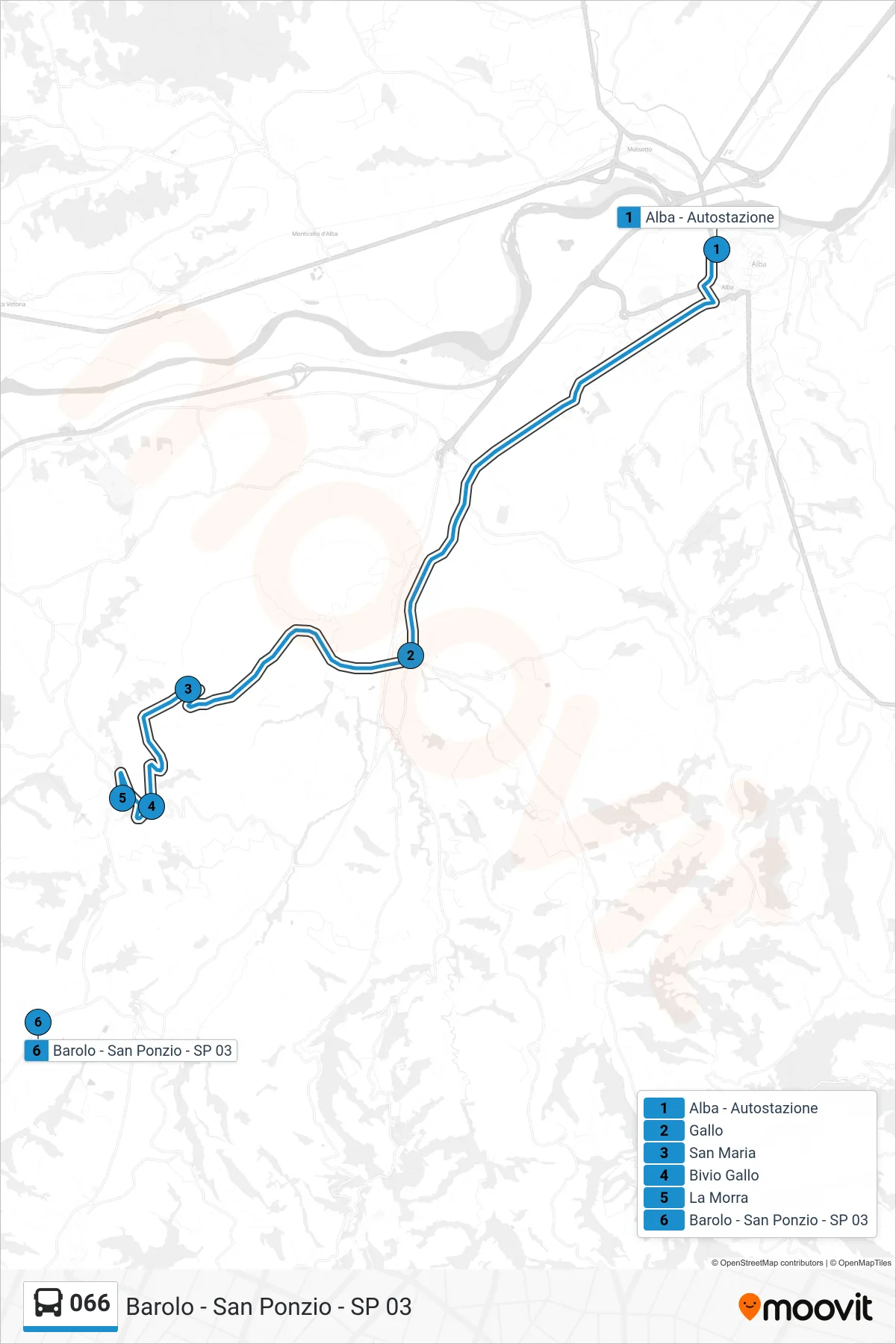 Linea 066 bus (Barolo - San Ponzio - SP 03) - Percorsi e fermate sulla mappa