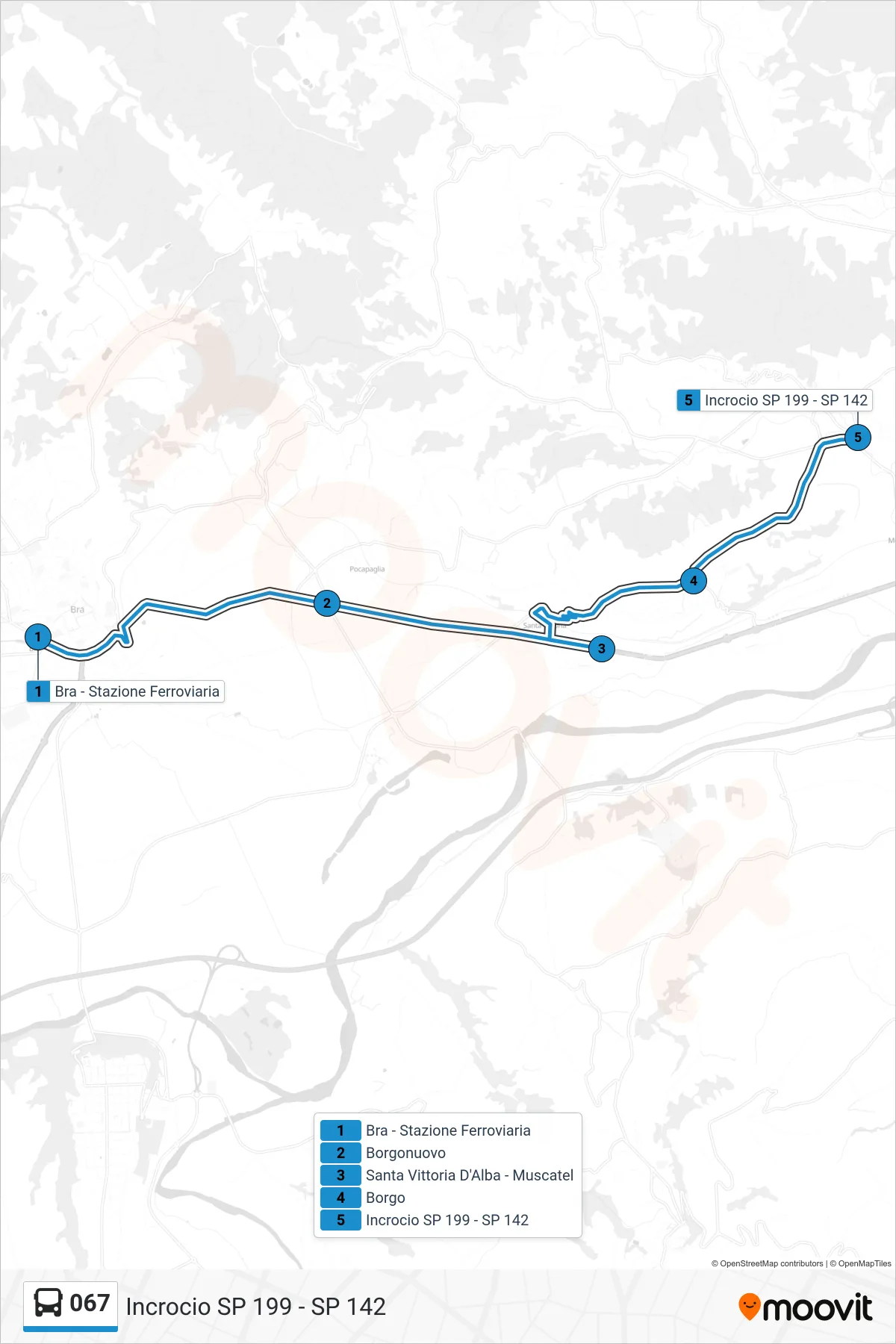 Linea 067  bus (Incrocio SP 199 - SP 142) - Percorsi e fermate sulla mappa