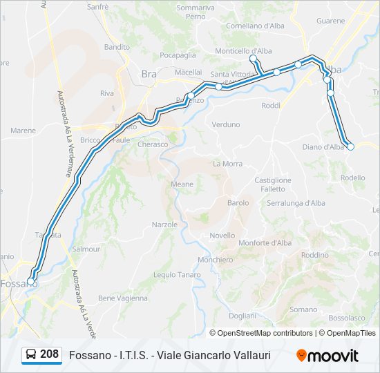 Percorso linea bus 208