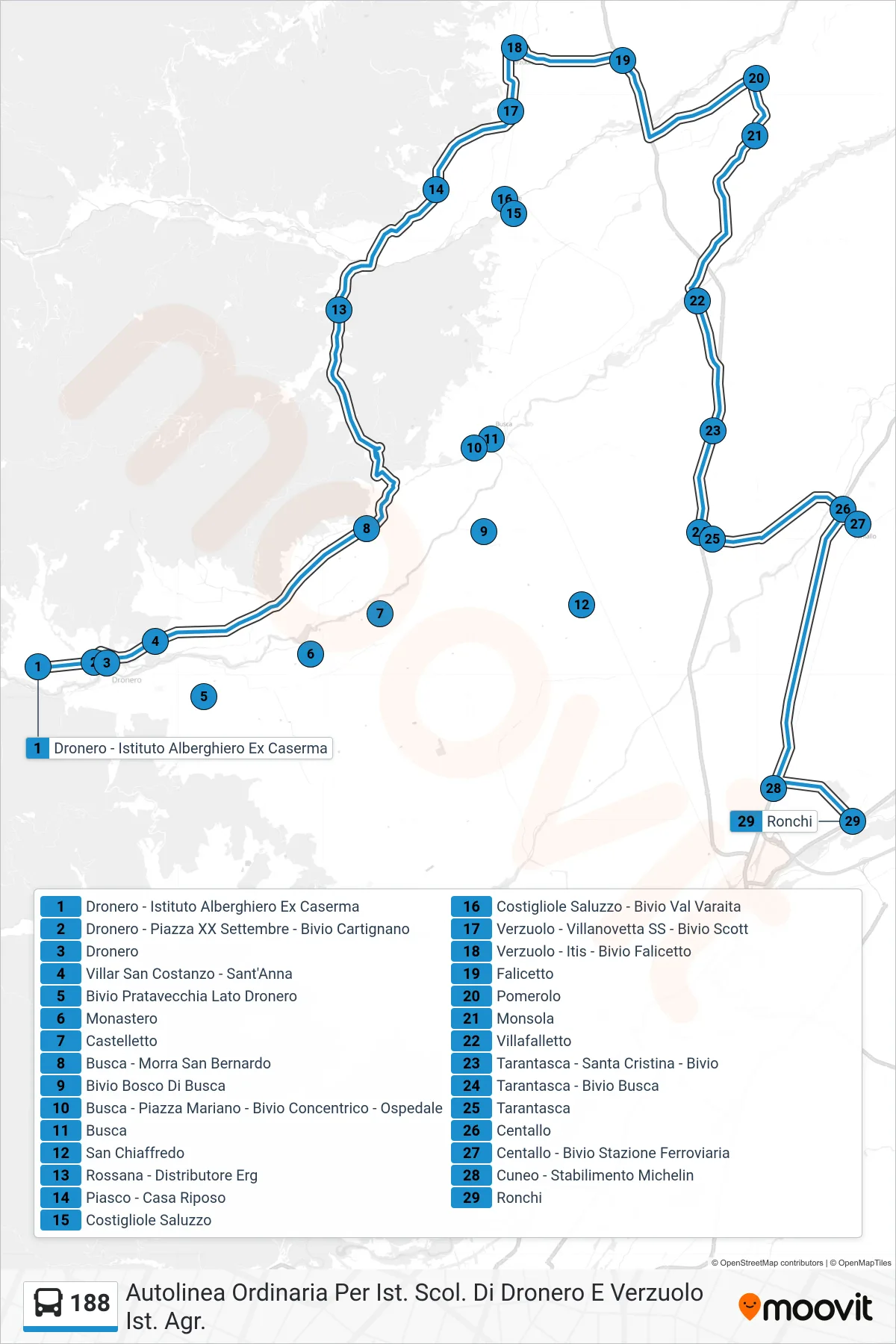 Linea 188  bus (Ronchi) - Percorsi e fermate sulla mappa