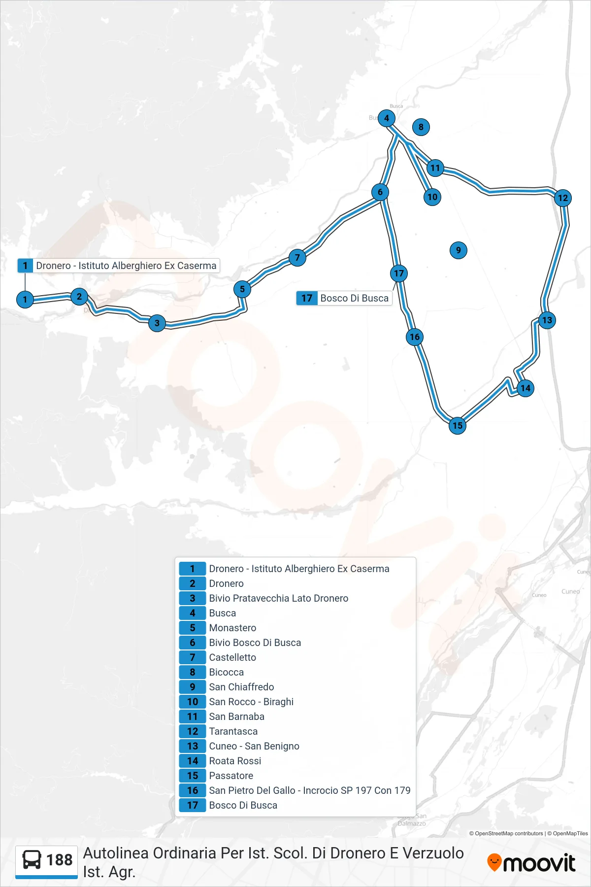 Linea 188  bus (Monastero) - Percorsi e fermate sulla mappa