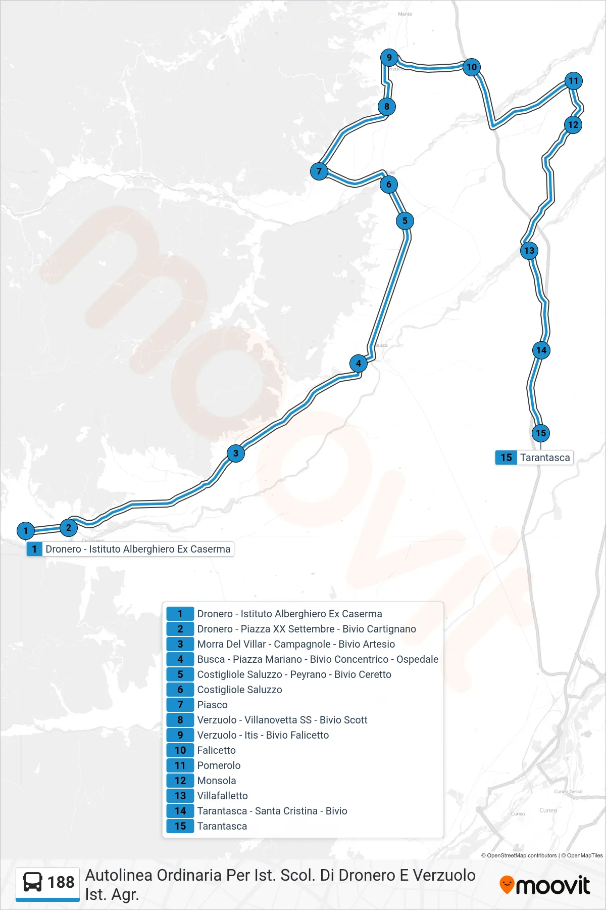 Linea 188 bus (Tarantasca) - Percorsi e fermate sulla mappa
