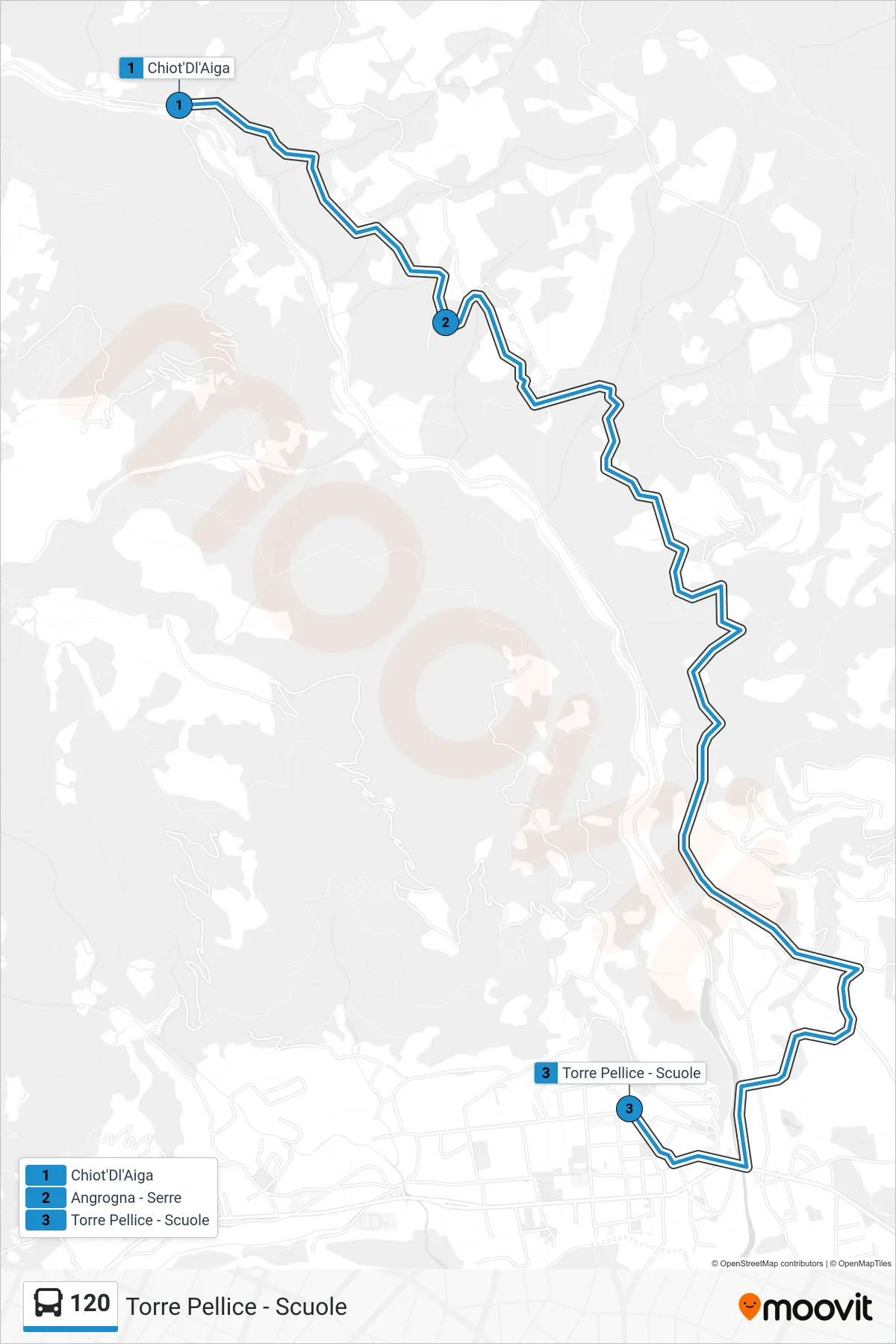 Linea 120 bus (Torre Pellice - Scuole) - Percorsi e fermate sulla mappa