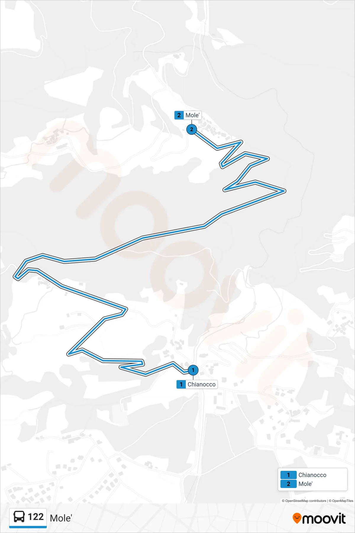 Linea 122  bus (Mole') - Percorsi e fermate sulla mappa
