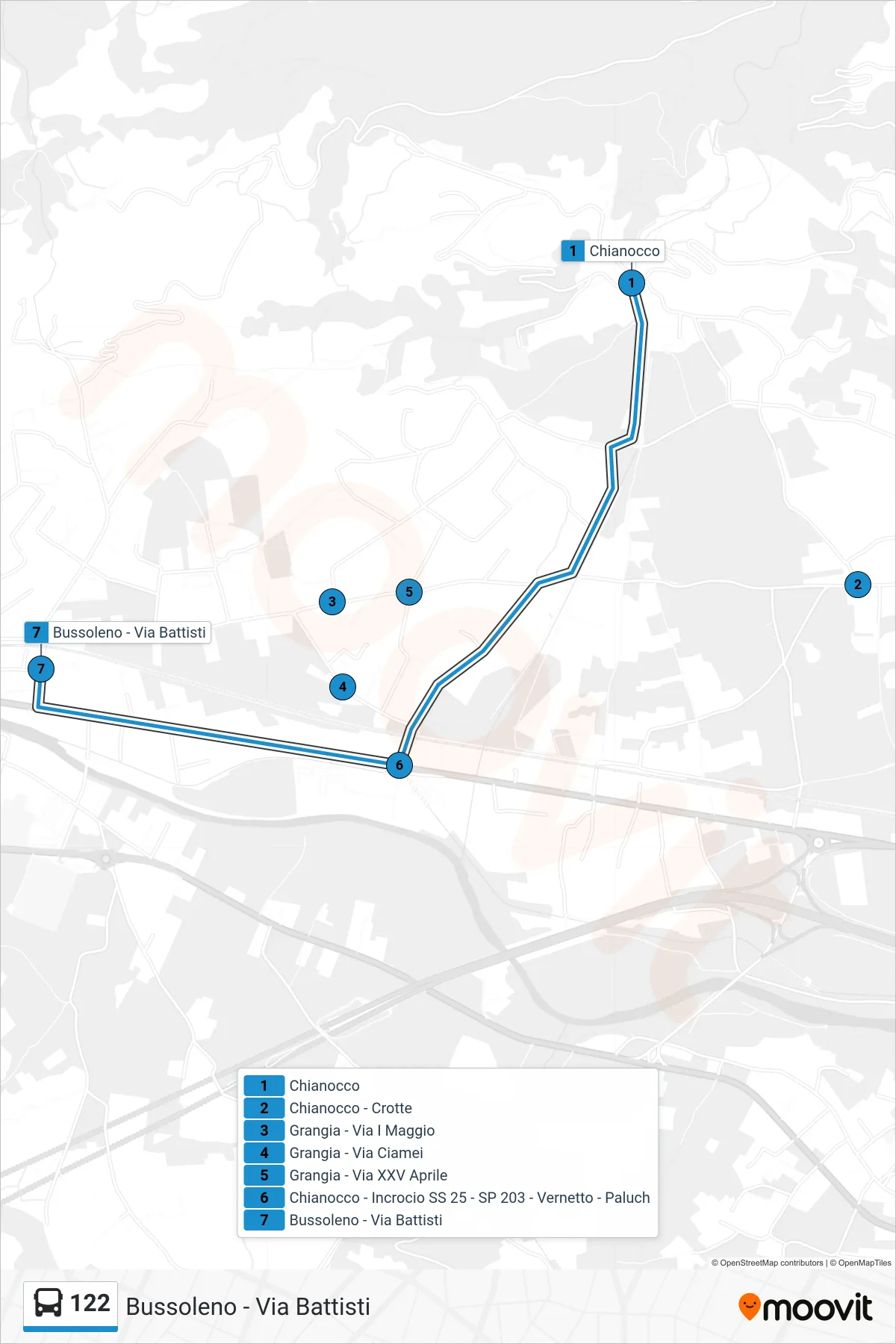 Linea 122 bus (Bussoleno - Via Battisti) - Percorsi e fermate sulla mappa