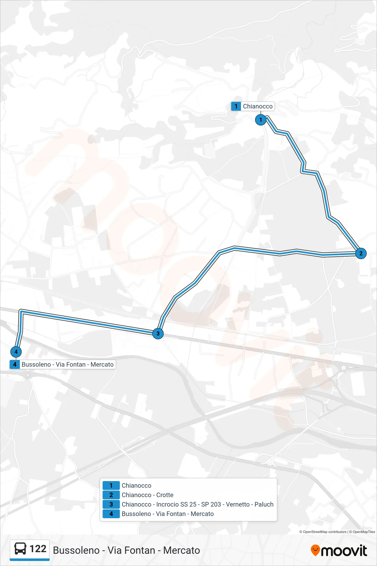 Linea 122 bus (Bussoleno - Via Fontan - Mercato) - Percorsi e fermate sulla mappa